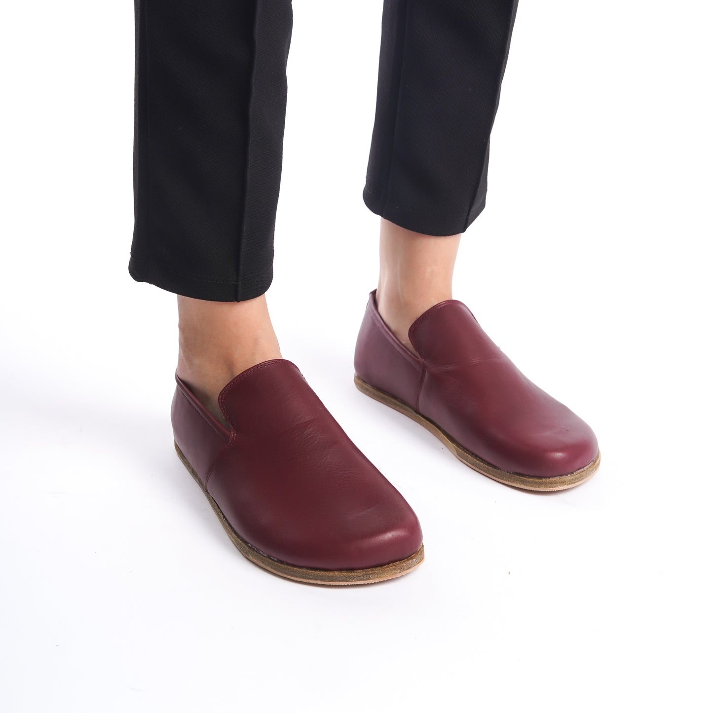 Aeolia Leather Barefoot Women Loafers - Burgundy