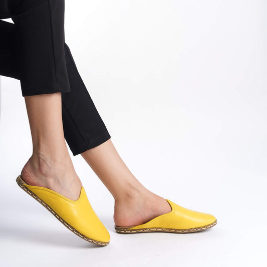 Yellow Leather Mules for Women – Summer Footwear with Stitched Real Leather Sole