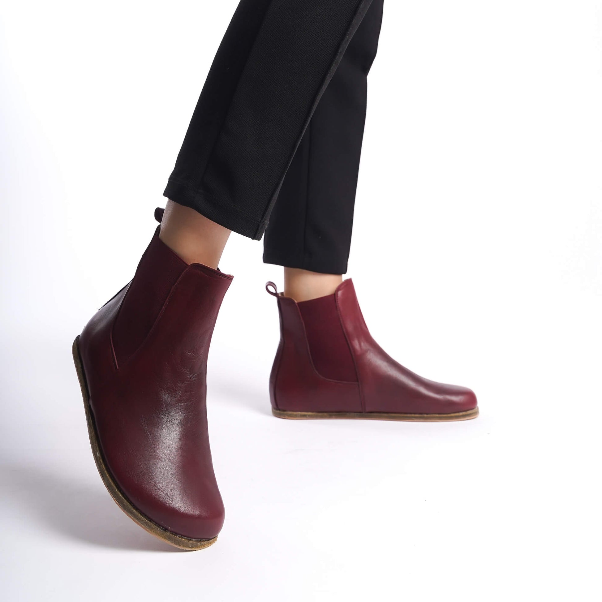 Women's burgundy Chelsea boots designed with a wide toe box, crafted from high-quality natural leather. Combining elegance with comfort.