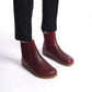 Burgundy natural leather Chelsea boots with a wide toe box for women. Offering minimalist design and exceptional comfort.