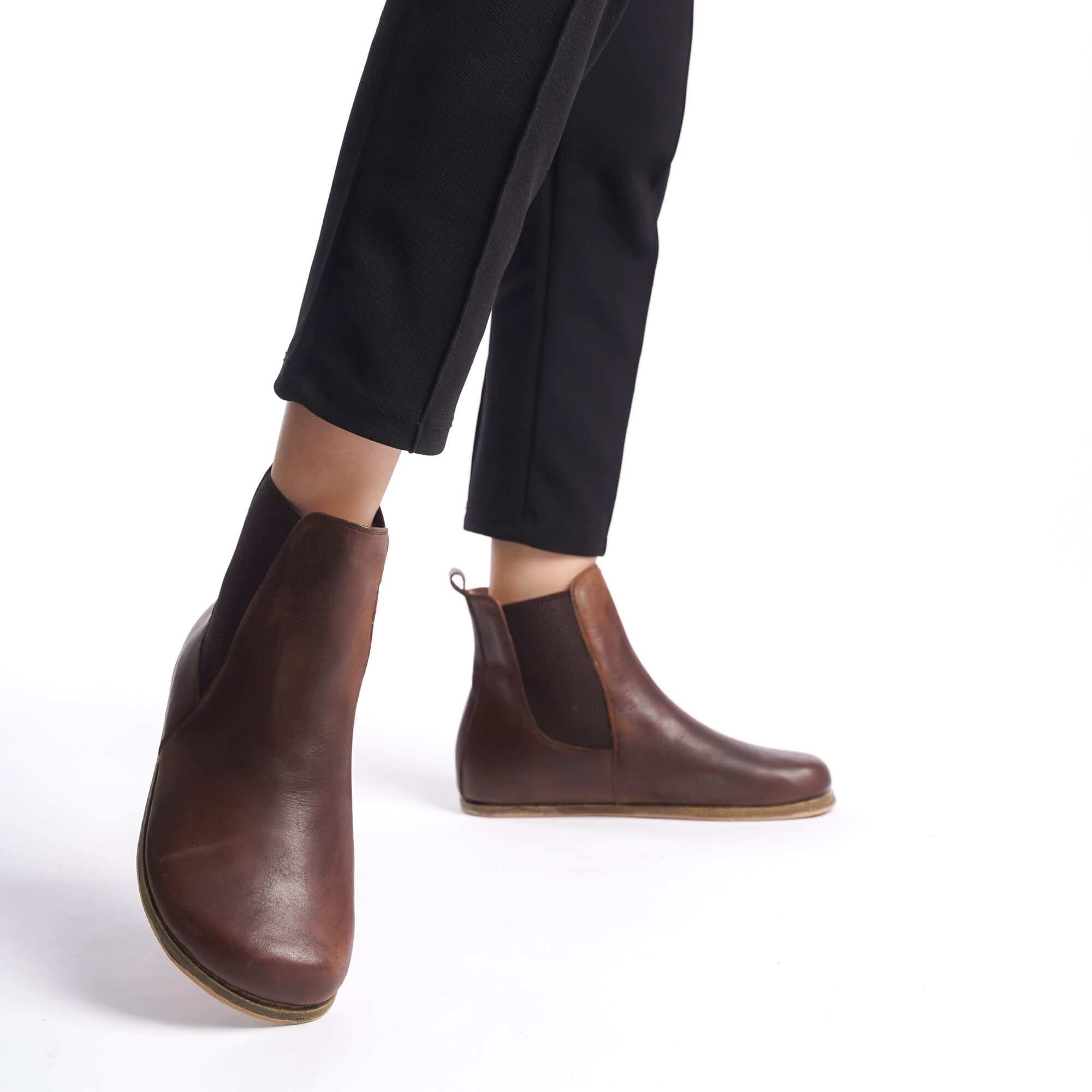 Women's brown Chelsea boots made from high-quality natural leather. Wide toe box design for superior comfort and minimal style.
