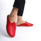 Minimalist Red Leather Mules – Women's Elegant Summer Footwear with Stitched Sole