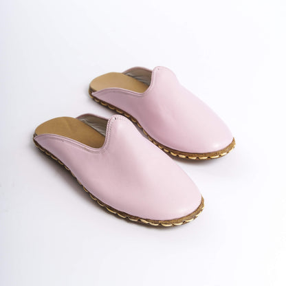 Luxury Pink Leather Mules for Women – Premium Summer Footwear with Stitched Leather Sole