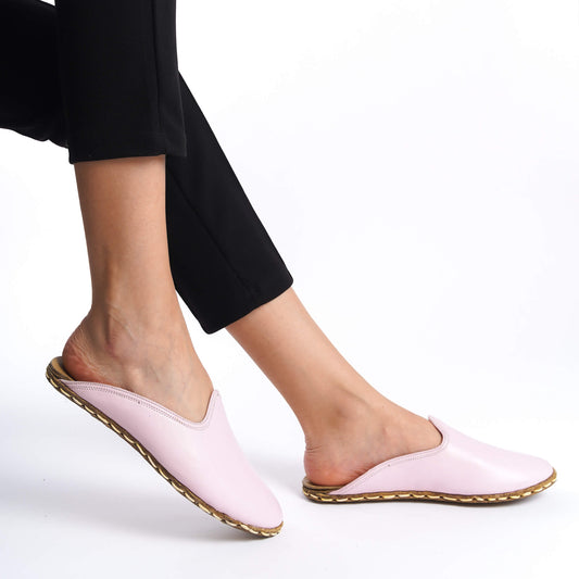 Women's High-End Pink Leather Mules – Elegant Summer Shoes with Real Leather Sole