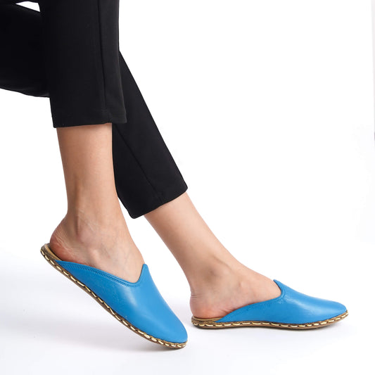 Blue Leather Mules for Women – Perfect Summer Shoes with Real Leather Sole