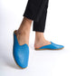 Women's Genuine Leather Blue Mules – Stitched Sole, Ideal for Summer