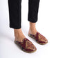Stylish Turkish Kilim Mules – Zero-Drop Leather Shoes with Red and Gold Ethnic Patterns for Everyday Comfort
