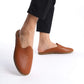 Premium tan leather summer slippers, expertly stitched for comfort and style.