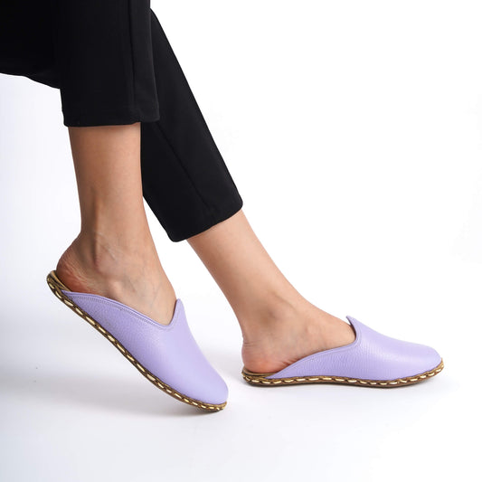 Lilac Leather Mules for Women – Summer Footwear with Stitched Handmade Genuine Leather Sole