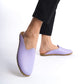 Stitched Leather Sole Lilac Mules – Women's Summer Shoes in Genuine Leather