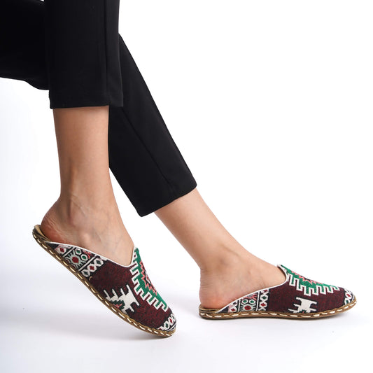 Zero-Drop Mules with Turkish Kilim Patterns – Comfortable Slip-On Shoes for Natural Walking Experience