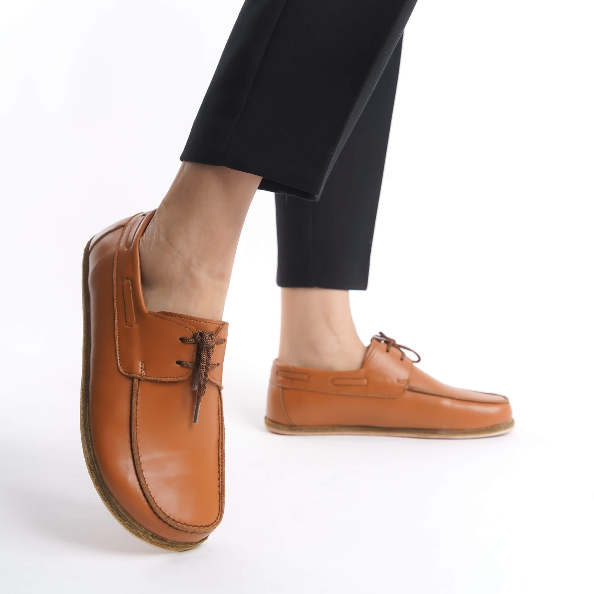 Lycia Leather Barefoot Women Loafers - Tan Brown