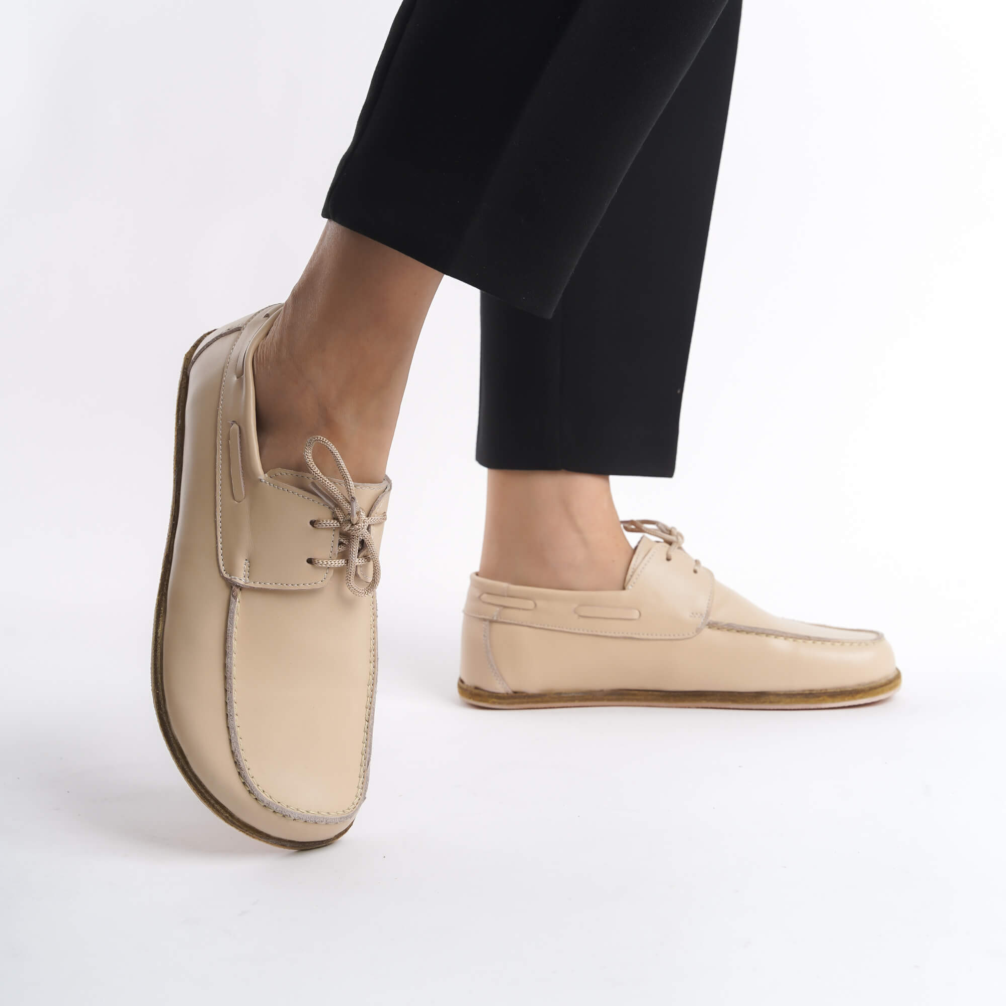 Lycia Leather Barefoot Women Loafers - Beige