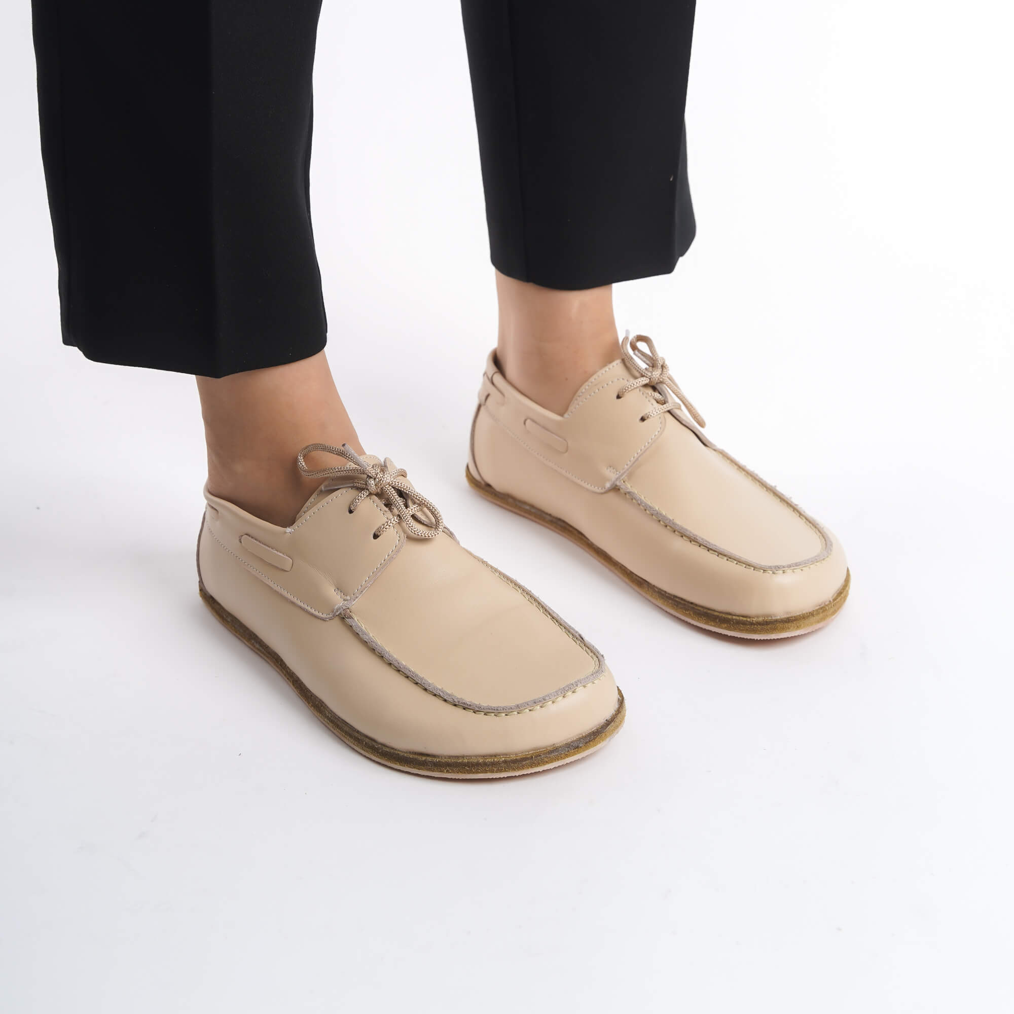Lycia Leather Barefoot Women Loafers - Beige