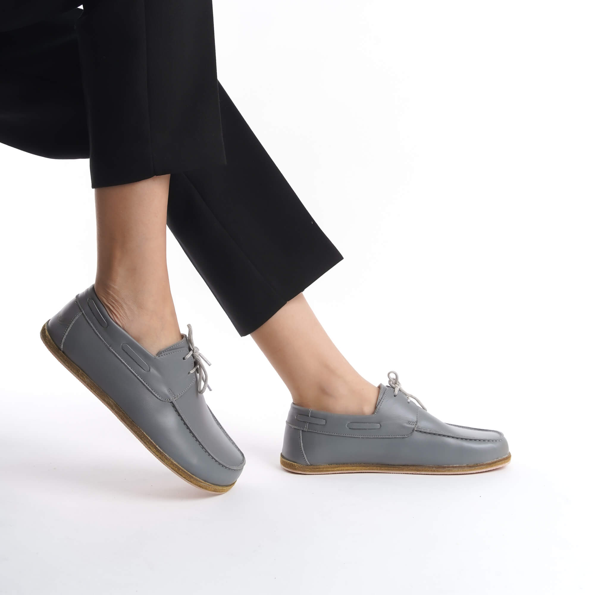 Lycia Leather Barefoot Women Loafers - Gray