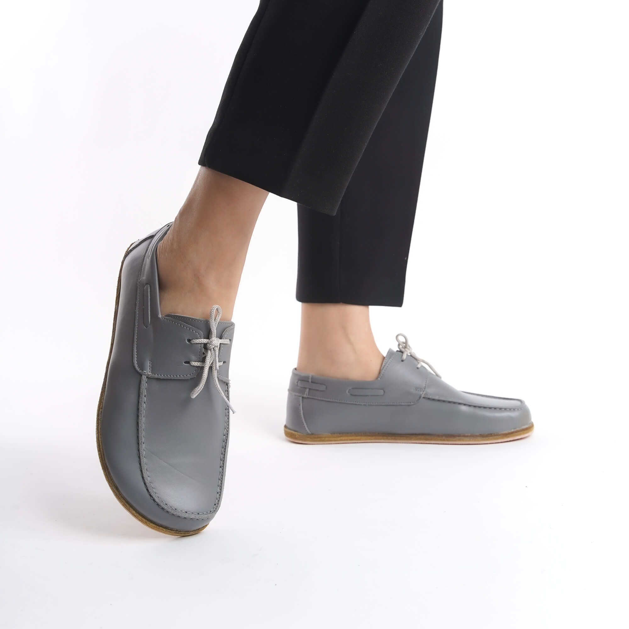 Lycia Leather Barefoot Women Loafers - Gray