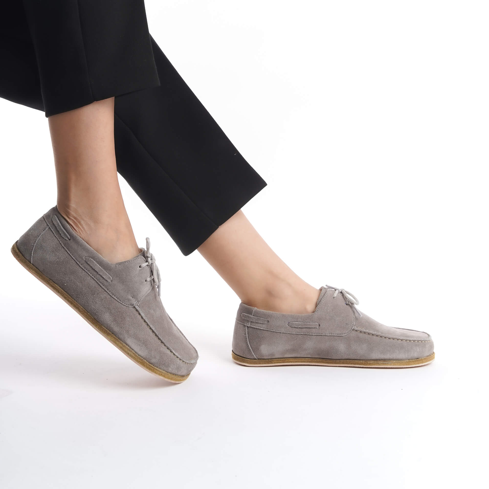 Lycia Leather Barefoot Women Loafers - Gray Suede