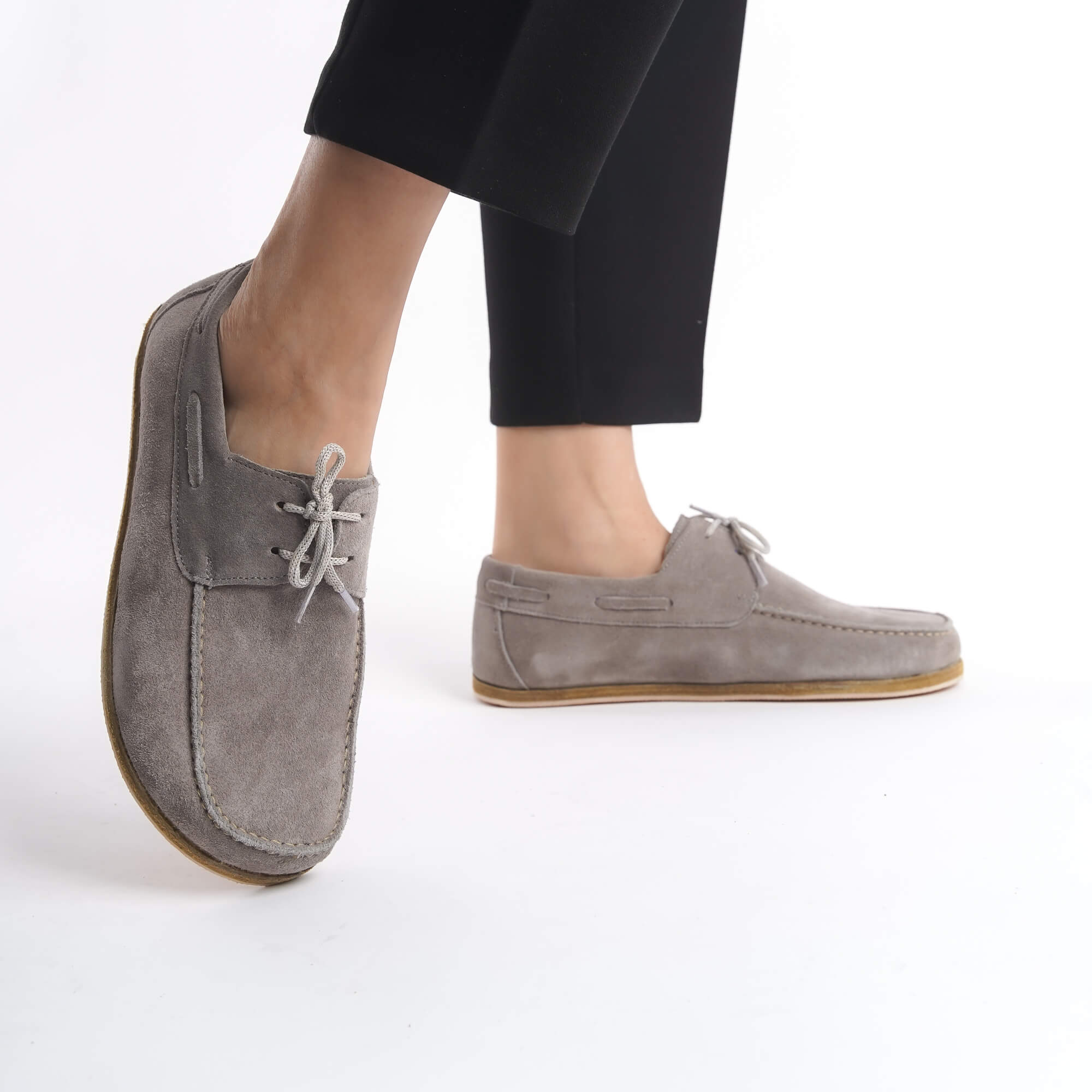 Lycia Leather Barefoot Women Loafers - Gray Suede