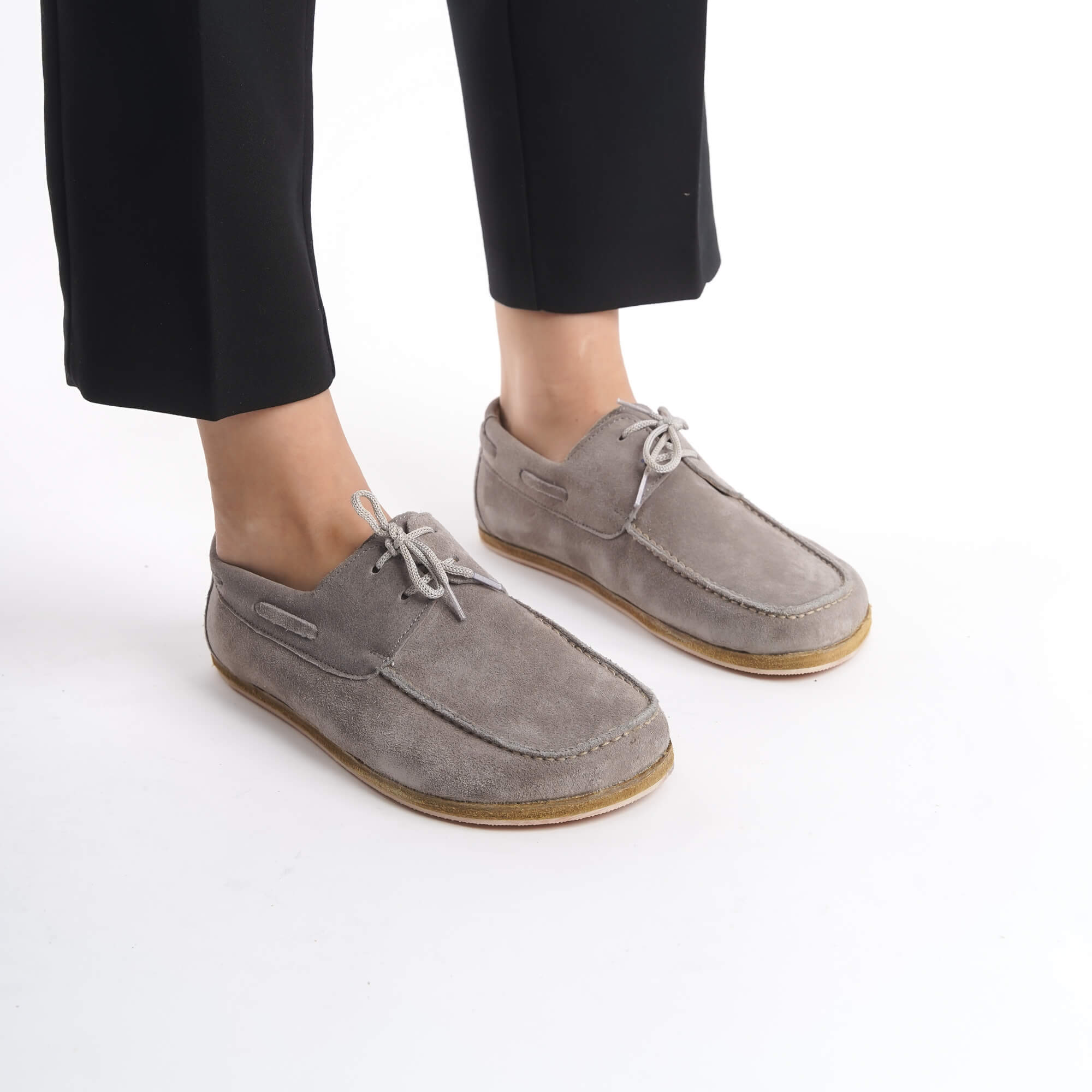 Lycia Leather Barefoot Women Loafers - Gray Suede