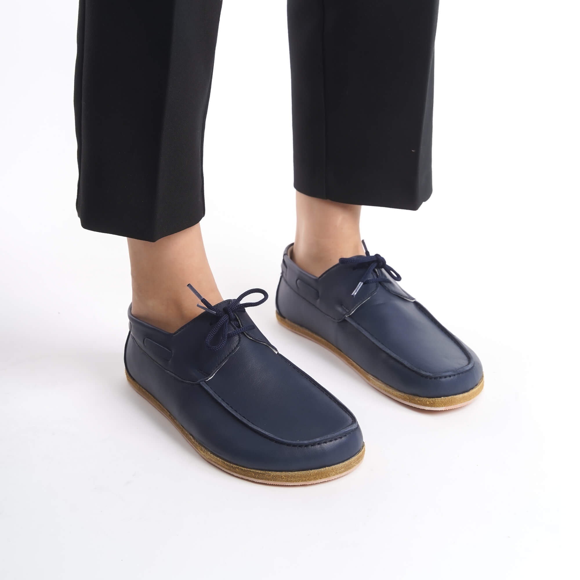 Lycia Leather Barefoot Women Loafers - Navy Blue