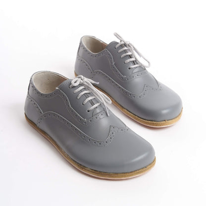 Stylish Doris Gray Leather Barefoot Women's Oxfords in Doris on white background