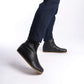 Black leather barefoot ankle boots for men, featuring a side zipper, ideal for winter fashion.