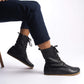 Men's black genuine leather barefoot winter boots, with laces and a side zipper for a sleek look.