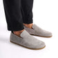 Gray suede Aeolia Leather Barefoot Men's Loafers, featuring a zero-drop sole for natural foot positioning, perfect for everyday wear.