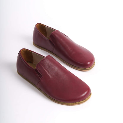 Ionia Leather Barefoot Men Loafers in Burgundy - Pair of minimalist, handcrafted genuine leather loafers for men.