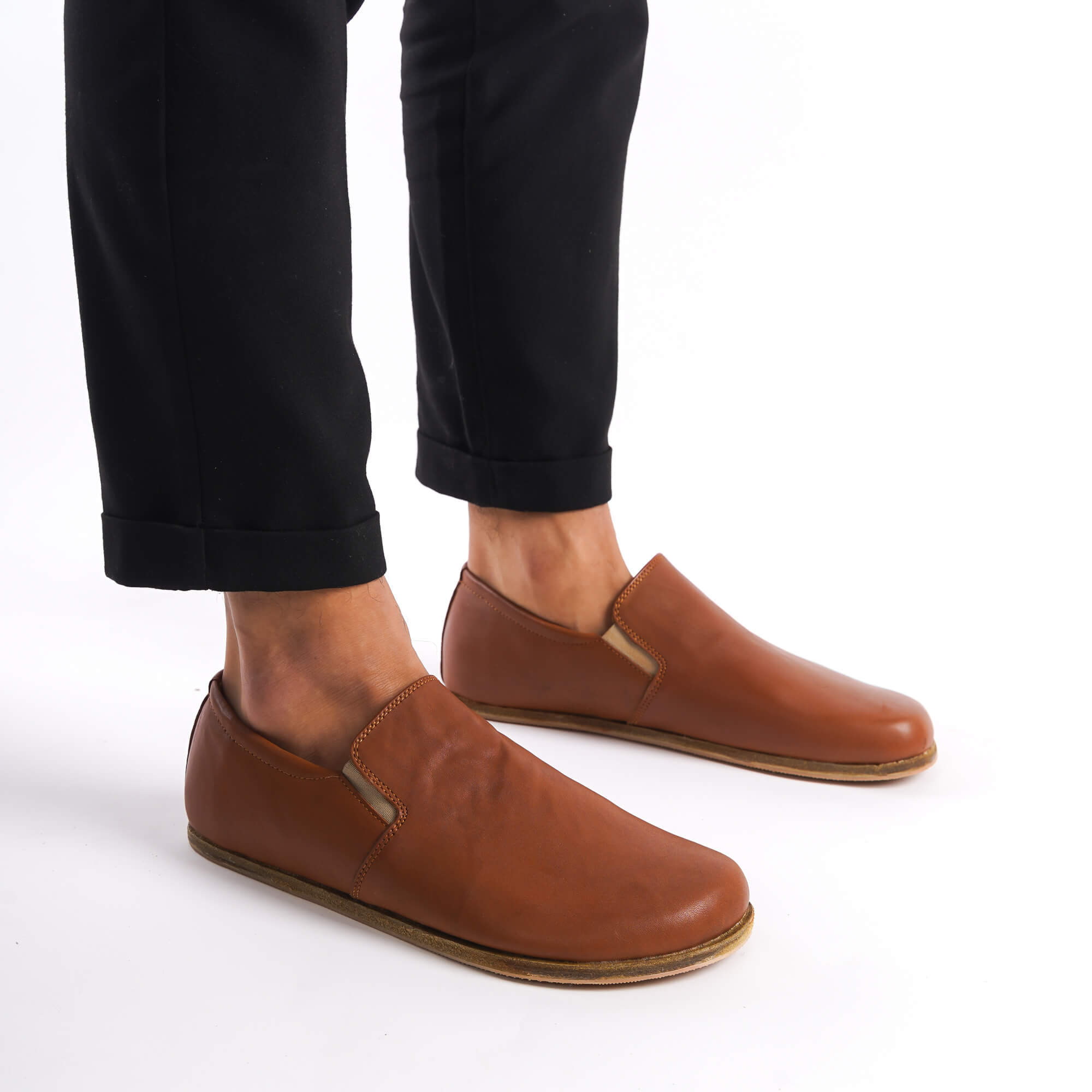 Tan brown Ionia leather loafers for men with genuine leather and zero-drop design for natural foot health, shop at pelanir.com.