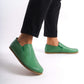 Green Ionia Leather Barefoot Men's Loafers in action, demonstrating flexibility and lightweight design. Visit pelanir.com to purchase!