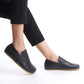 Aeolia Leather Barefoot Women Loafers in Black - Side View Showcasing the Wide Toe Box and Natural Fit.