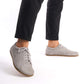 High-quality gray suede men's barefoot shoes, designed for improved foot health and flexibility.