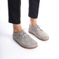 Gray suede Locris Leather Barefoot Women Oxfords with lace-up design, perfect for a comfortable and stylish everyday wear.