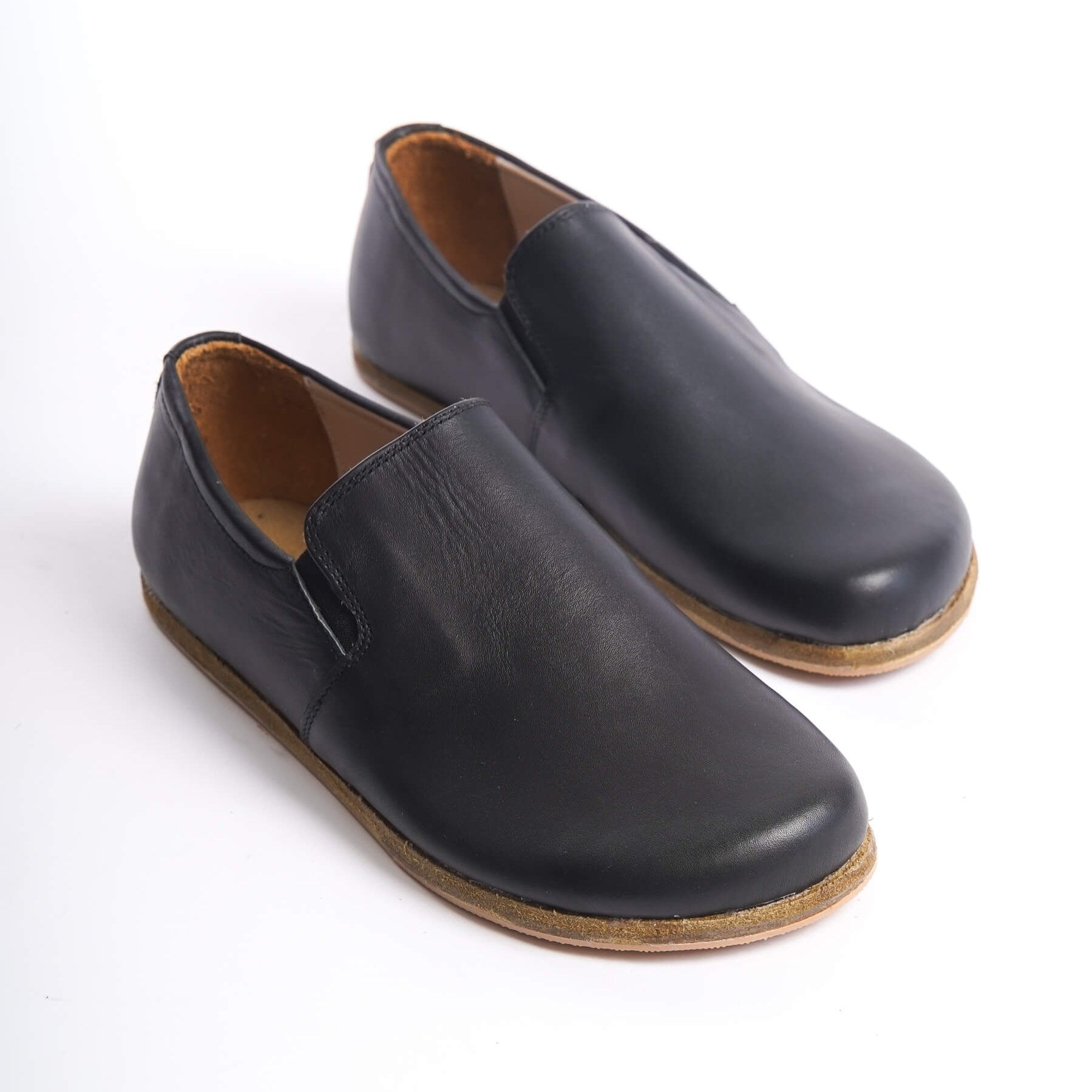 Ionia Black Leather Barefoot Women Loafers - Close-Up View