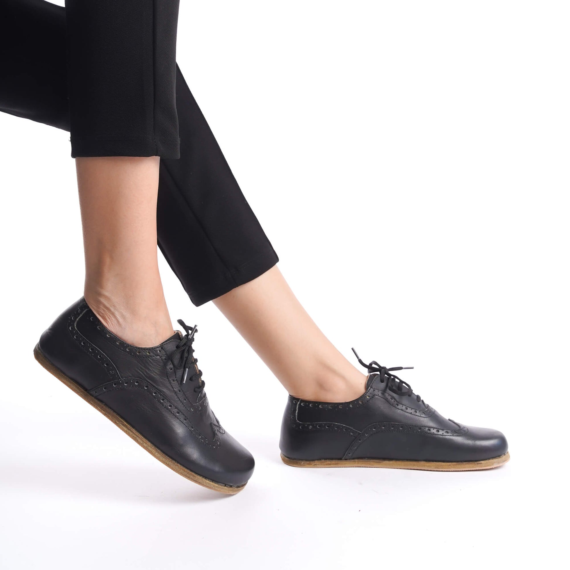 Close-up view of Doris Leather Barefoot Women's Oxfords in Black, perfect for elegant outfits