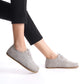 Side view of gray Doris leather barefoot women's oxfords, highlighting the zero-drop design and natural fit.