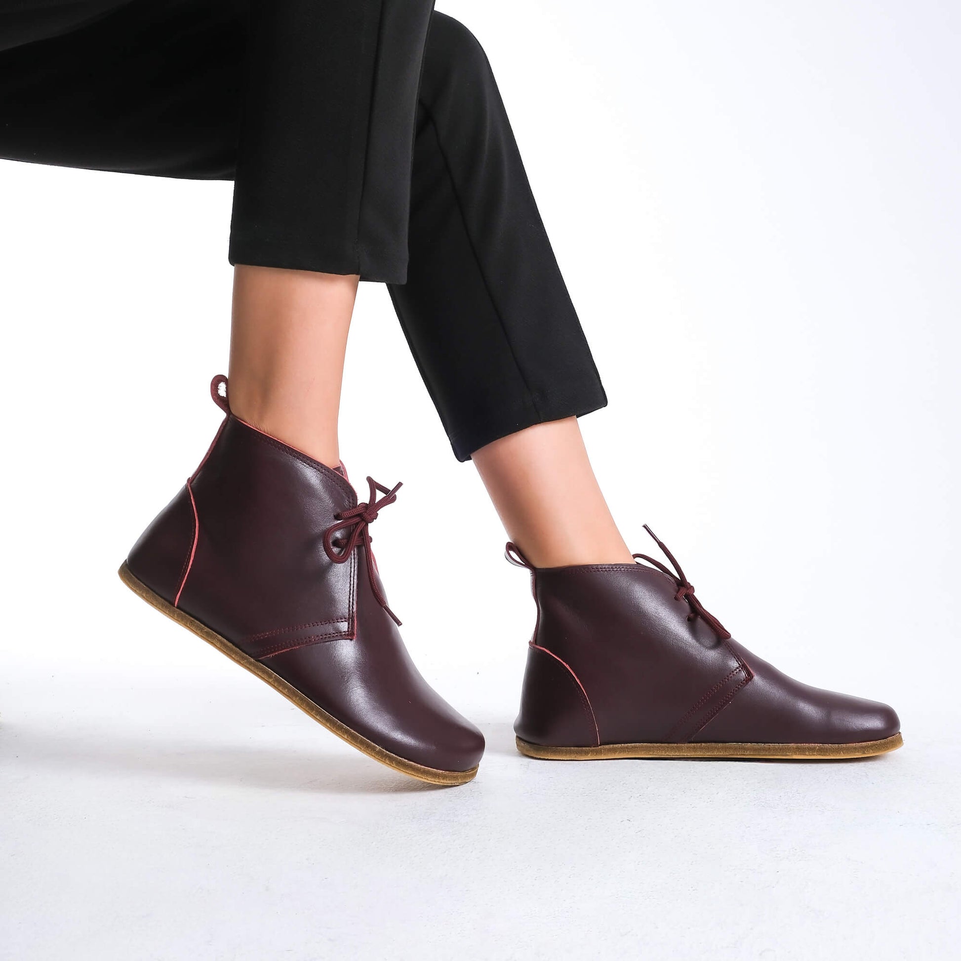 Chic burgundy barefoot boots, designed for natural walking and everyday wear.