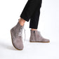 Durable gray barefoot ankle boots with lace details, ideal for both everyday and active use.