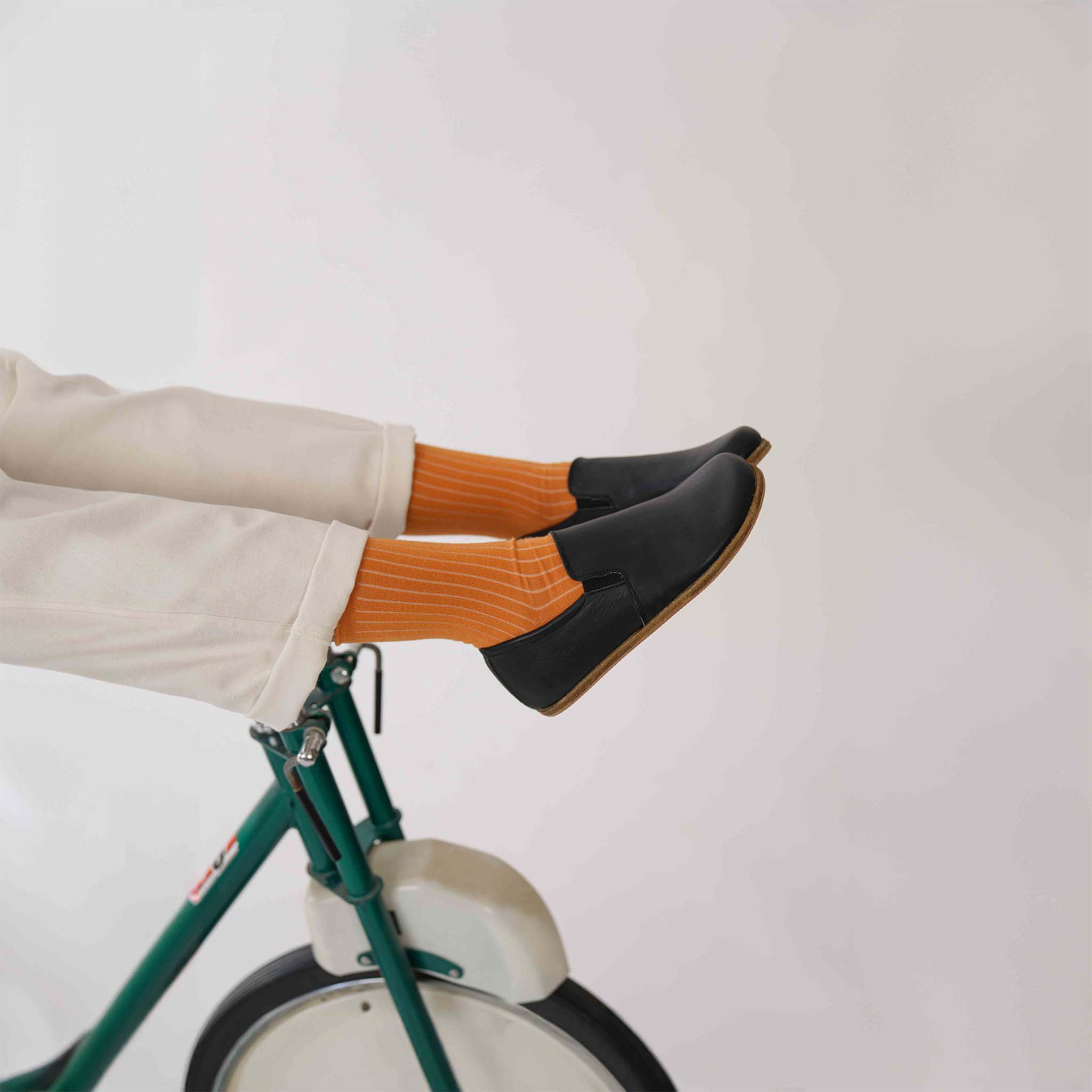 Casual Look with Black Ionia Leather Loafers on Exercise Bike