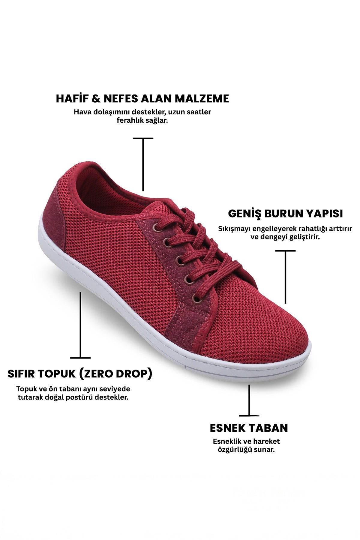 Pelanir Kadın Barefoot Sneaker – Bordo